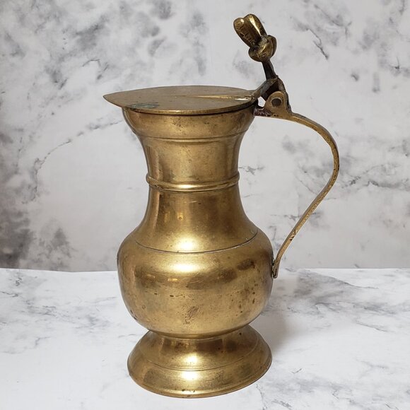 Vintage Brass Cream Pitcher Acorn Flip Lid Boho Home Decor Witchy Whimsigoth - Picture 10 of 12